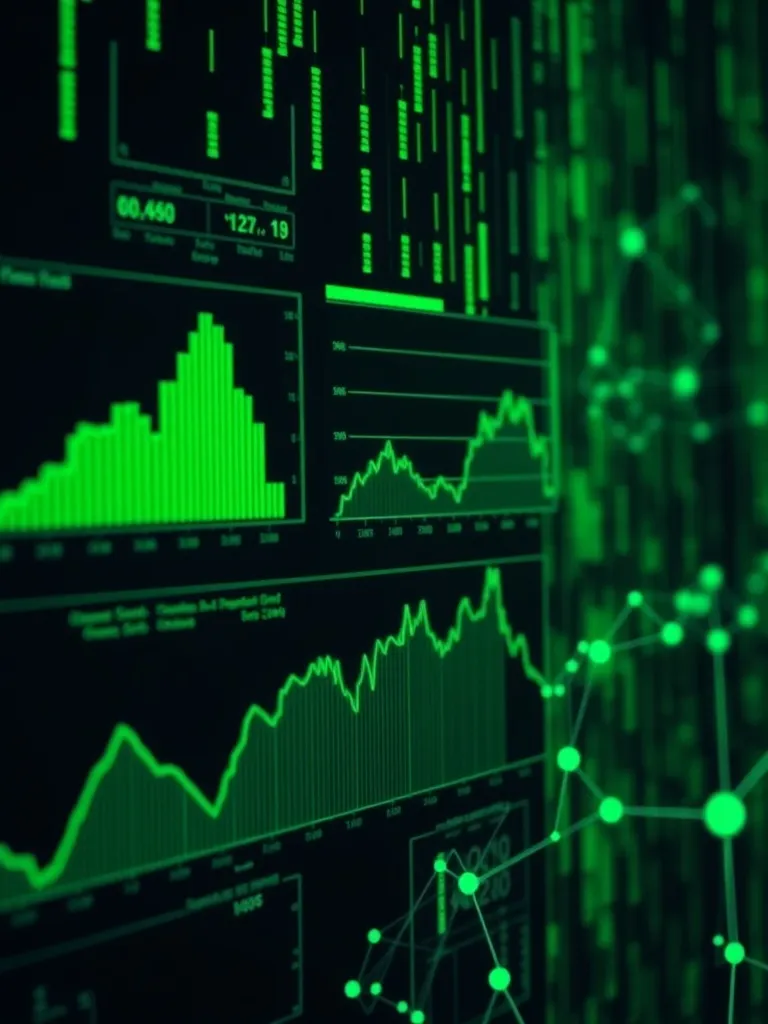 High-tech interface showing financial data charts and neural