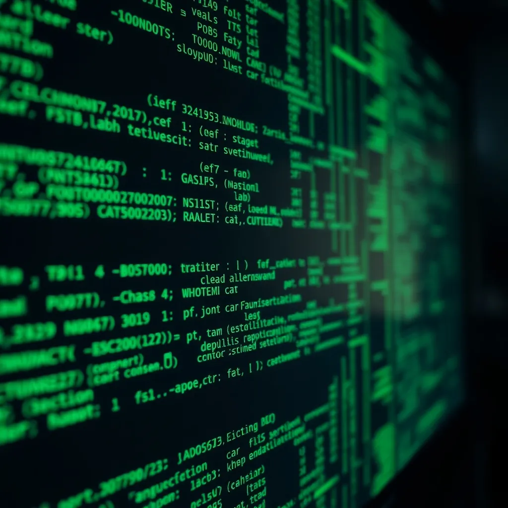 Close-up of a high-tech computer monitor showing complex cod