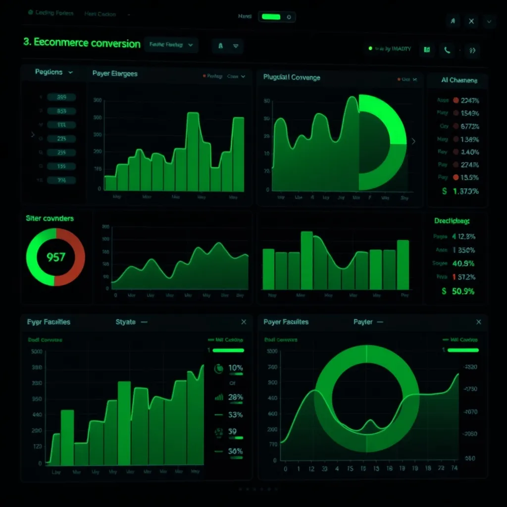 A technical dashboard showing e-commerce conversion graphs,